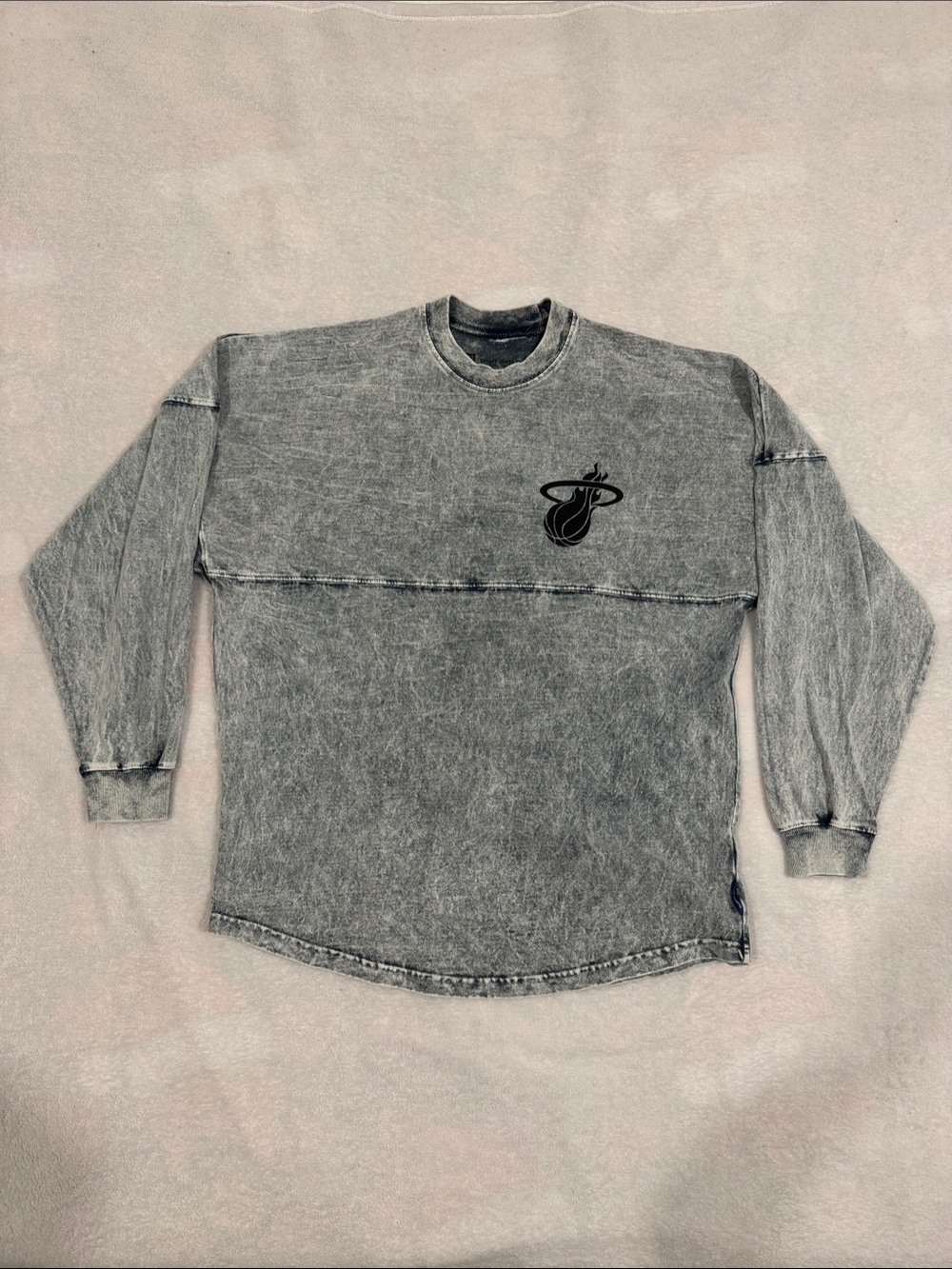 NBA Gray Marbled Long Sleeve Crewneck with Miami Heat Logo